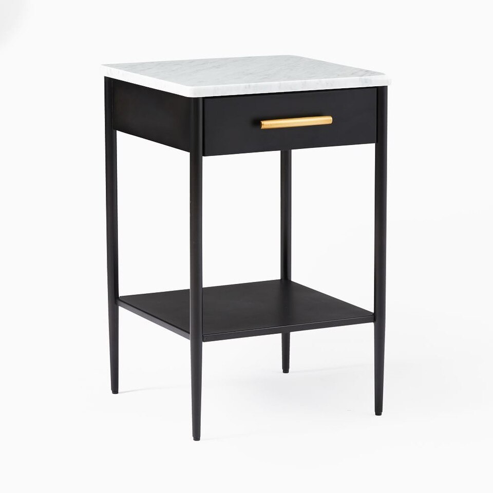 Metalwork Bedside Table With Marble Top HotRolled Steel Finish